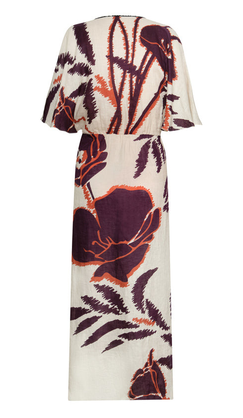 Topacio Linen Tunic Dress / Ecru - Purple Gladiolos